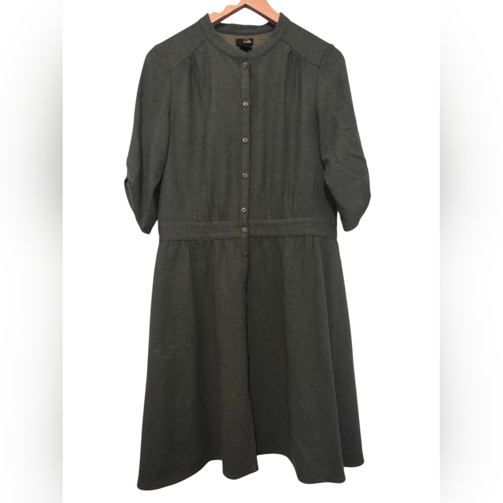 Viola Wool Blend Green Button-Up Midi Dress With Waist Detail Lined Size 4
